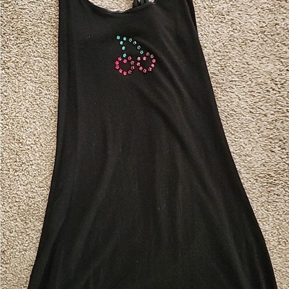 Black Tank Top with Cherry Rhinestone Design